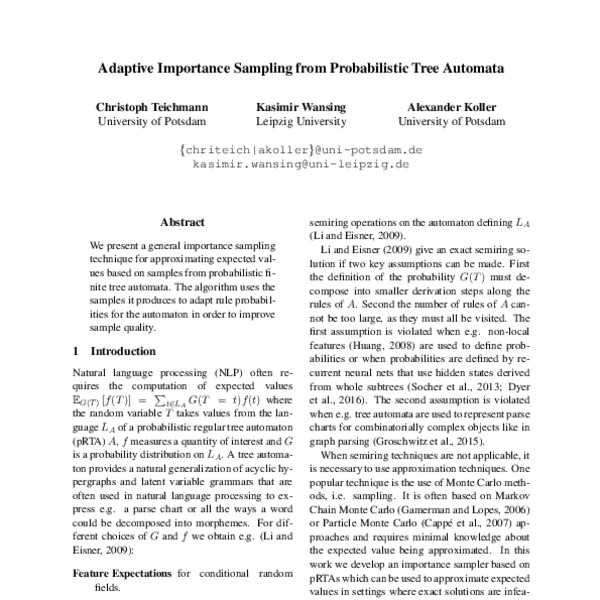 Adaptive Importance Sampling from Finite State Automata - ACL Anthology