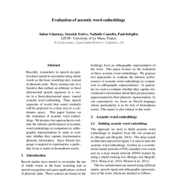 Evaluation of acoustic word embeddings - ACL Anthology