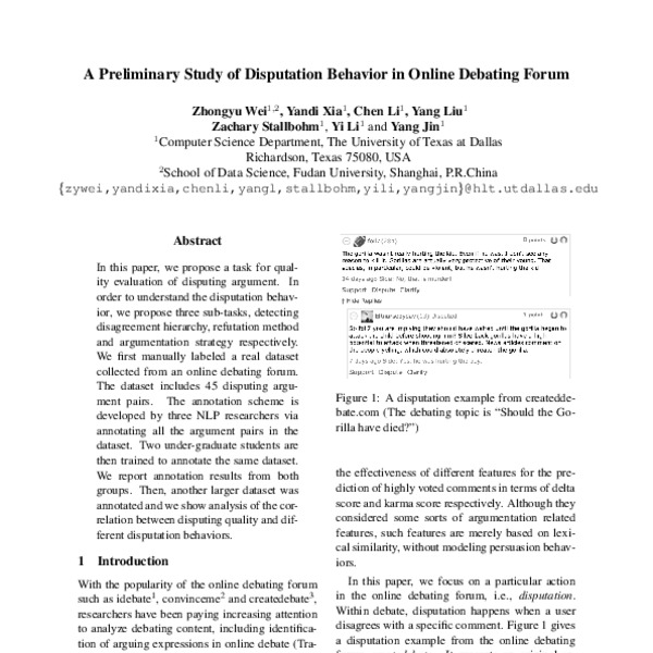 A Preliminary Study of Disputation Behavior in Online Debating Forum ...