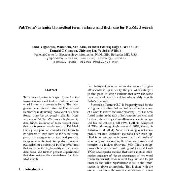 PubTermVariants: biomedical term variants and their use for PubMed ...