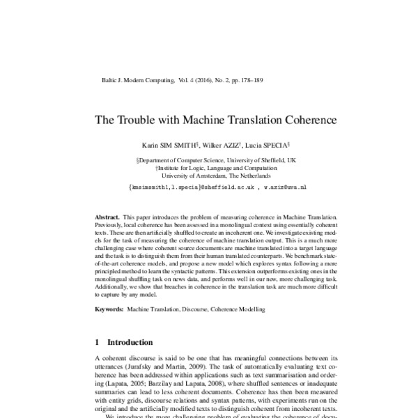 The Trouble with Machine Translation Coherence - ACL Anthology