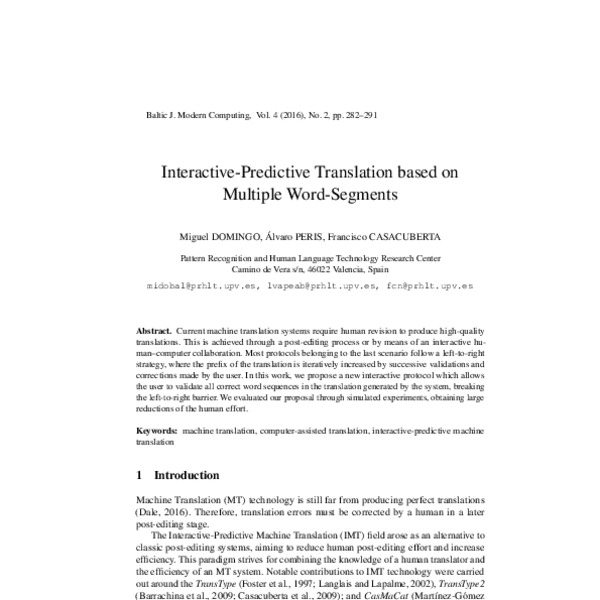 Interactive-Predictive Translation Based on Multiple Word-Segments ...