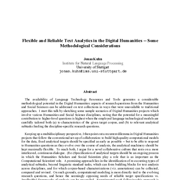 Flexible and Reliable Text Analytics in the Digital Humanities – Some ...
