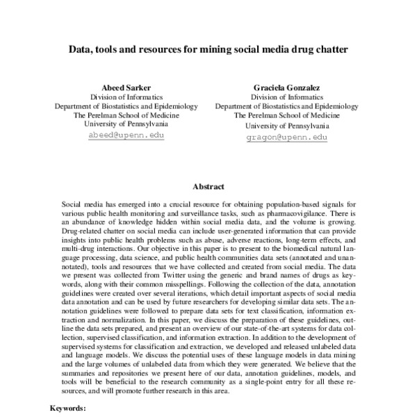 Data, tools and resources for mining social media drug chatter - ACL ...