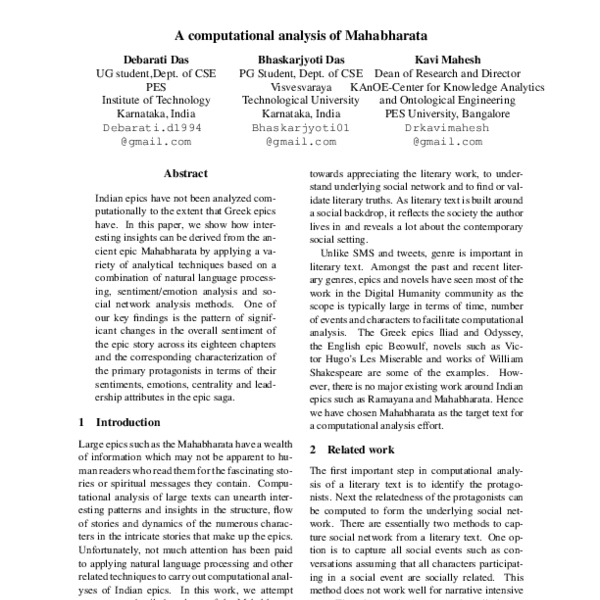 A Computational Analysis of Mahabharata - ACL Anthology