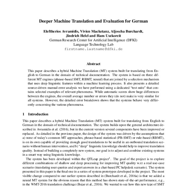 Deeper Machine Translation and Evaluation for German - ACL Anthology
