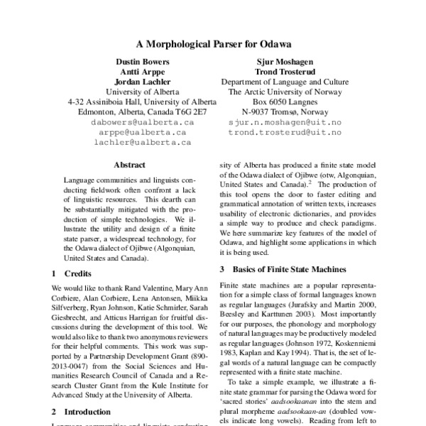 A Morphological Parser for Odawa - ACL Anthology