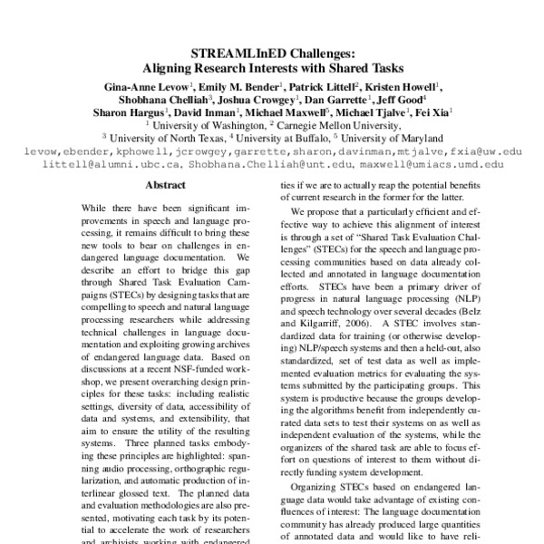Streamlined challenges aligning research interests with shared tasks