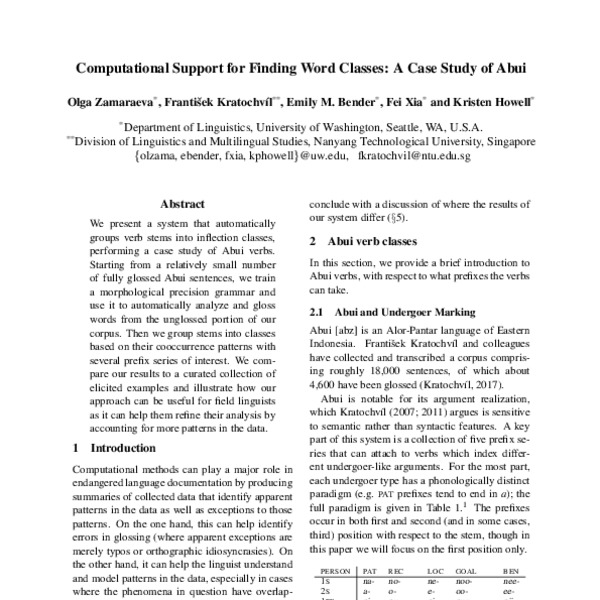 Computational Support for Finding Word Classes: A Case Study of Abui ...