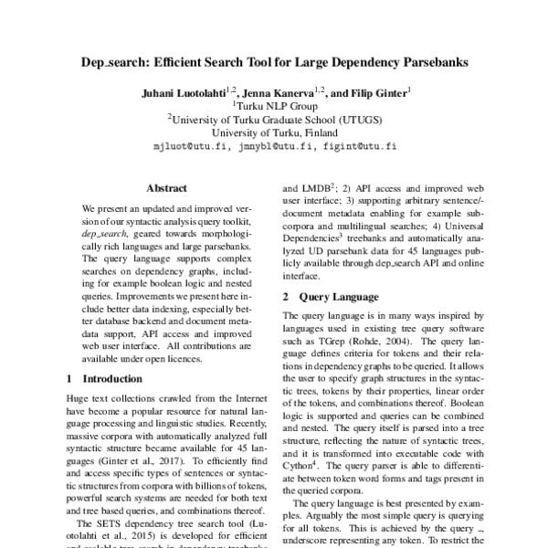 Dep_search: Efficient Search Tool for Large Dependency Parsebanks - ACL ...