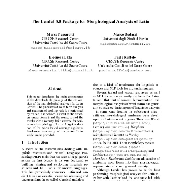 The Lemlat 3.0 Package for Morphological Analysis of Latin - ACL Anthology