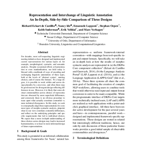 Representation and Interchange of Linguistic Annotation. An In-Depth ...