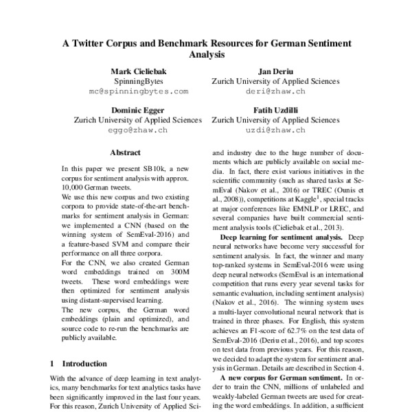 A Twitter Corpus and Benchmark Resources for German Sentiment Analysis ...