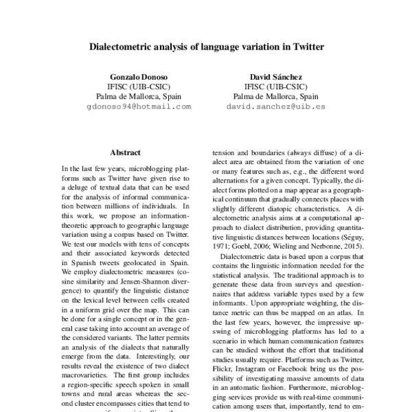 Dialectometric Analysis Of Language Variation In Twitter Acl Anthology 0615