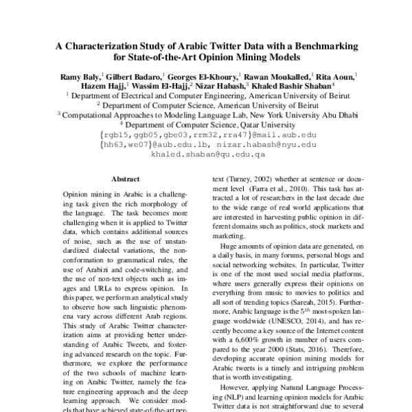 A Characterization Study of Arabic Twitter Data with a Benchmarking for ...