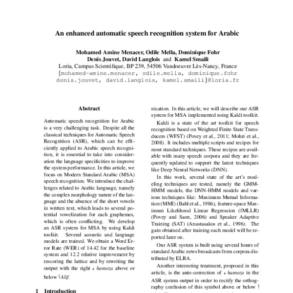 An enhanced automatic speech recognition system for Arabic - ACL Anthology
