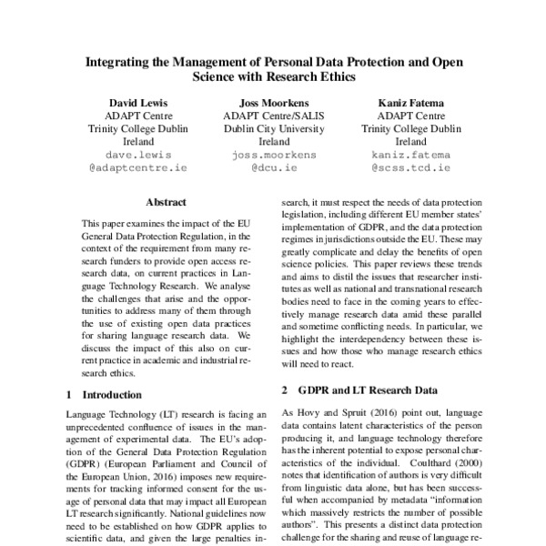 Integrating the Management of Personal Data Protection and Open Science ...