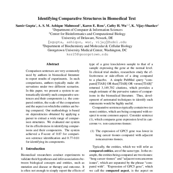 Identifying Comparative Structures In Biomedical Text - ACL Anthology