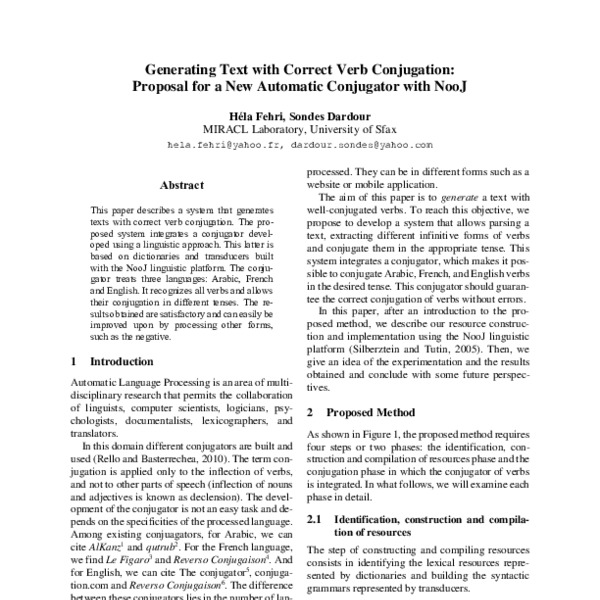 Generating Text with Correct Verb Conjugation: Proposal for a New