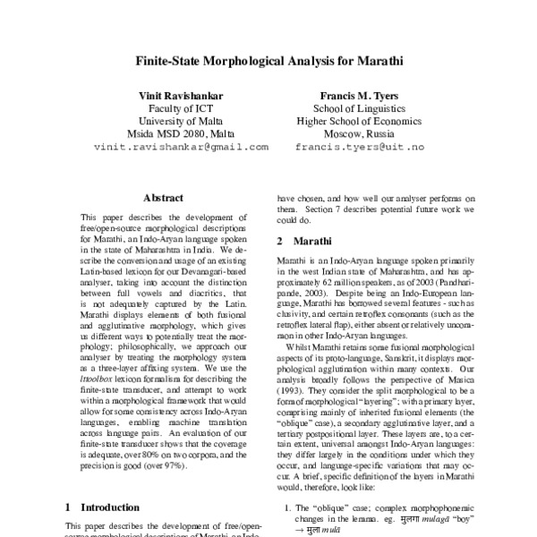 Finite-State Morphological Analysis for Marathi - ACL Anthology