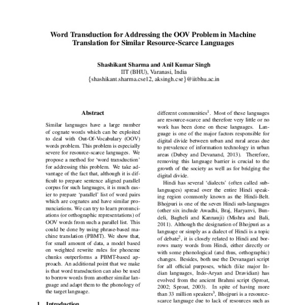 Word Transduction for Addressing the OOV Problem in Machine Translation ...