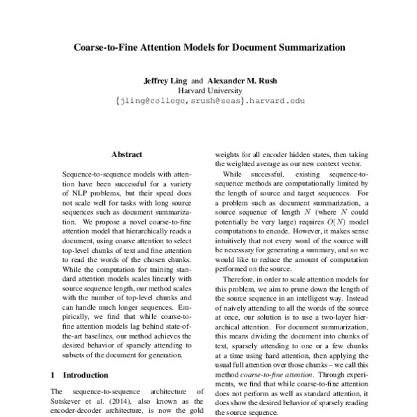 Coarse-to-Fine Attention Models for Document Summarization - ACL Anthology