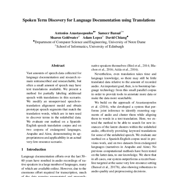 Spoken Term Discovery for Language Documentation using Translations ...