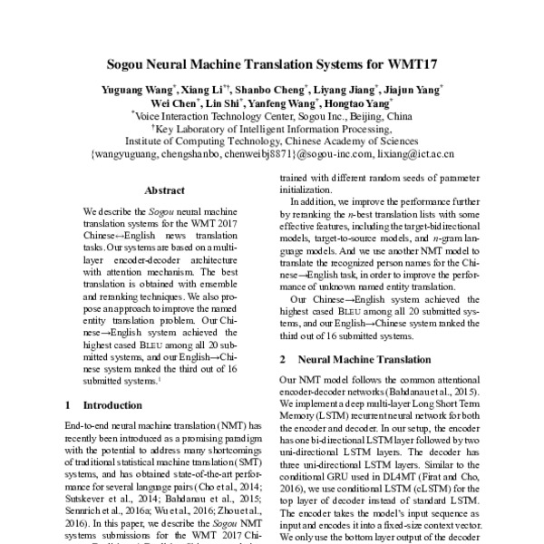 Sogou Neural Machine Translation Systems for WMT17 - ACL Anthology