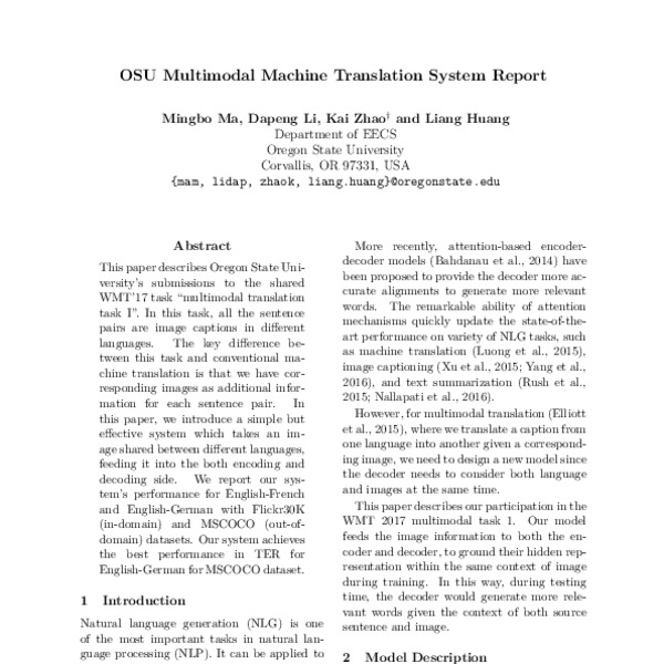 OSU Multimodal Machine Translation System Report - ACL Anthology