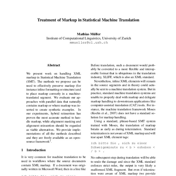 Treatment of Markup in Statistical Machine Translation - ACL Anthology