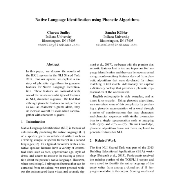 Native Language Identification using Phonetic Algorithms - ACL Anthology
