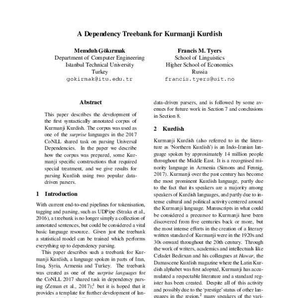 A Dependency Treebank for Kurmanji Kurdish - ACL Anthology