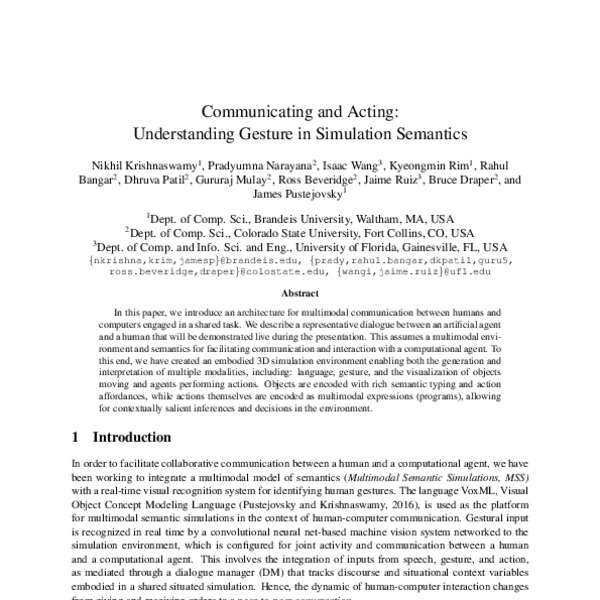 Communicating and Acting: Understanding Gesture in Simulation Semantics ...