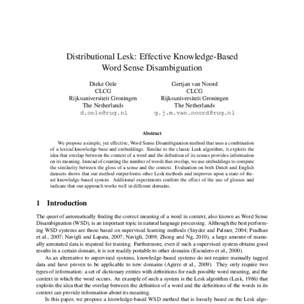 Distributional Lesk: Effective Knowledge-Based Word Sense ...
