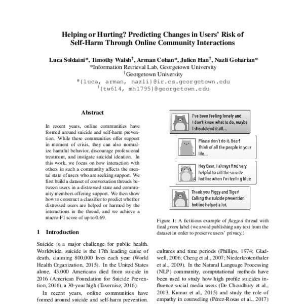 Helping or Hurting? Predicting Changes in Users’ Risk of Self-Harm ...
