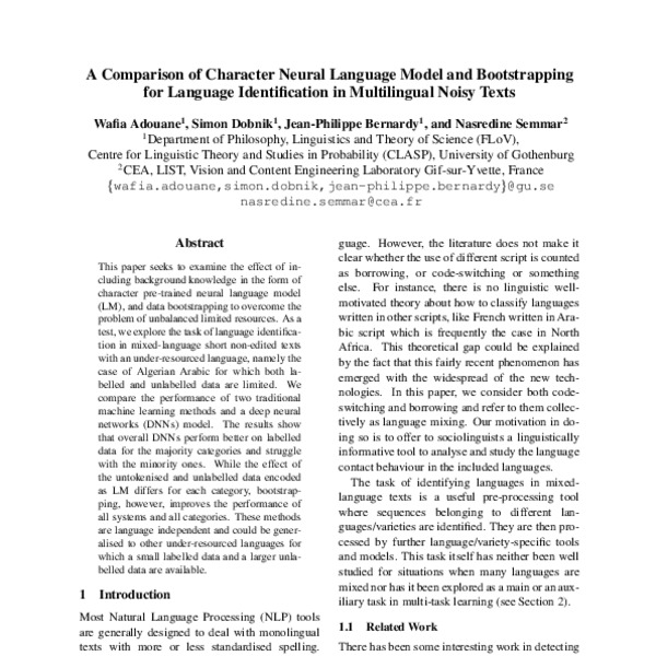 A Comparison of Character Neural Language Model and Bootstrapping for ...