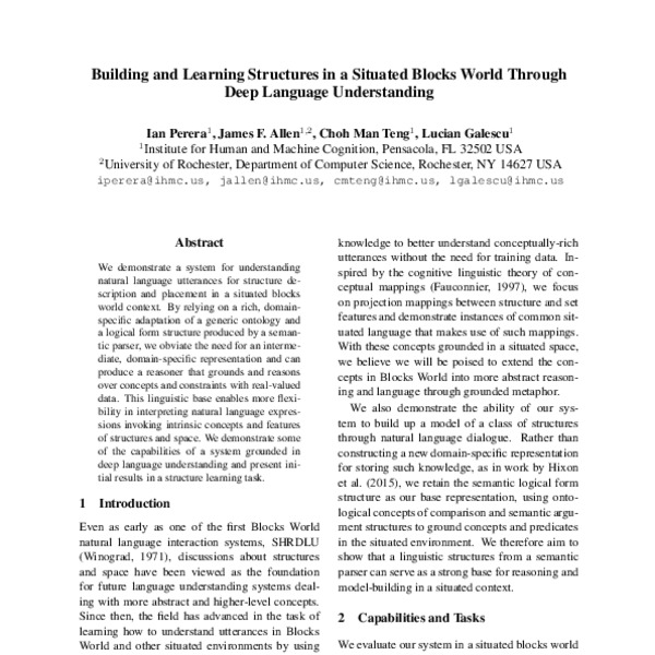 Building and Learning Structures in a Situated Blocks World Through ...