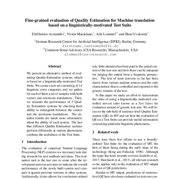 Fine-grained evaluation of Quality Estimation for Machine translation ...