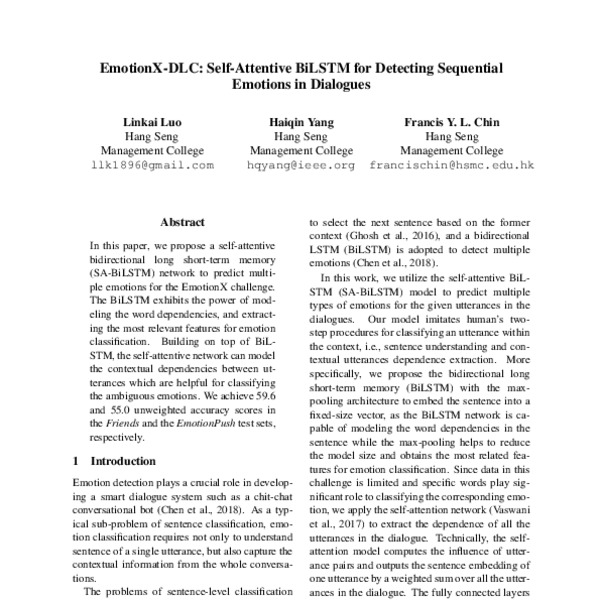 EmotionX-DLC: Self-Attentive BiLSTM For Detecting Sequential Emotions ...