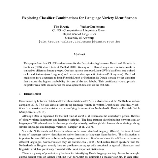 Exploring Classifier Combinations for Language Variety Identification ...