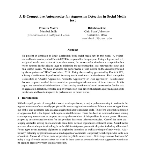 A K-Competitive Autoencoder for Aggression Detection in Social Media ...