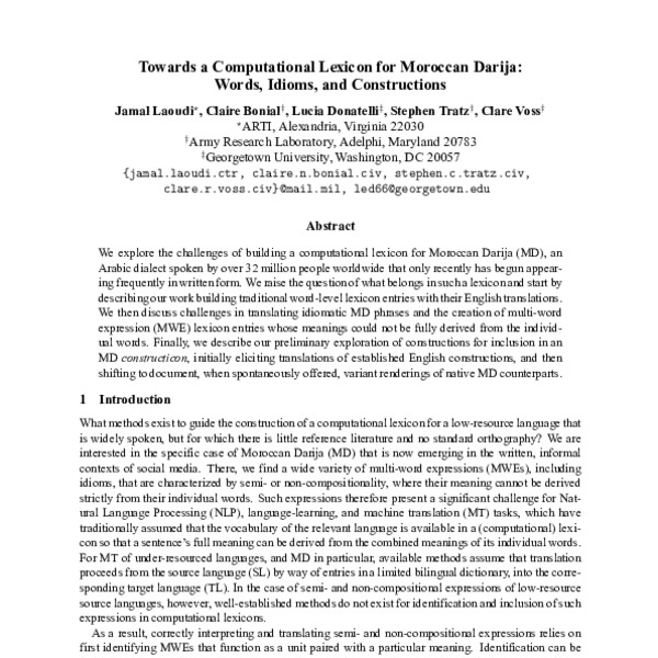 Towards a Computational Lexicon for Moroccan Darija: Words, Idioms, and ...