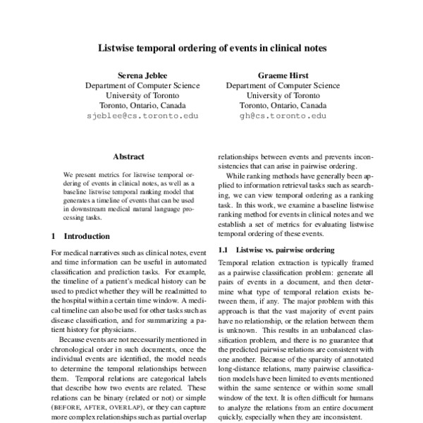 Listwise temporal ordering of events in clinical notes - ACL Anthology
