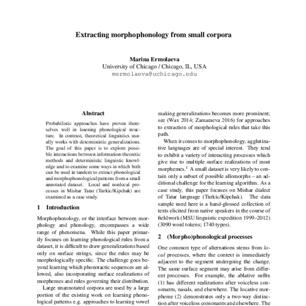 Extracting Morphophonology from Small Corpora - ACL Anthology