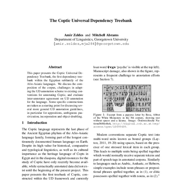 The Coptic Universal Dependency Treebank - ACL Anthology