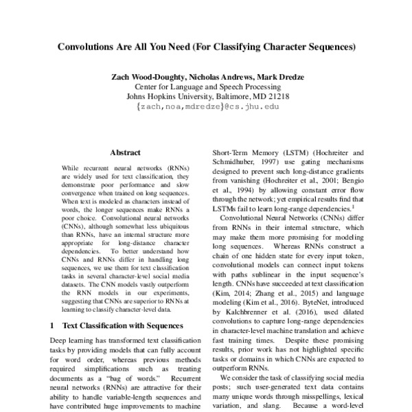 Convolutions Are All You Need (For Classifying Character Sequences ...