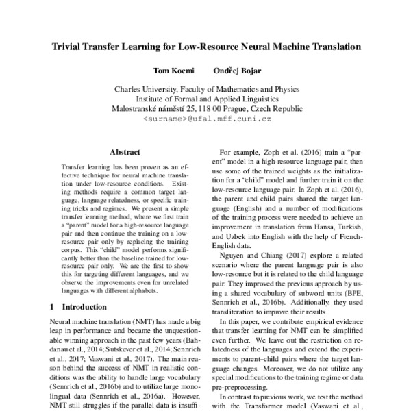 Trivial Transfer Learning for Low-Resource Neural Machine Translation ...
