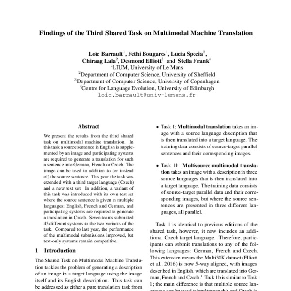 Findings of the Third Shared Task on Multimodal Machine Translation ...