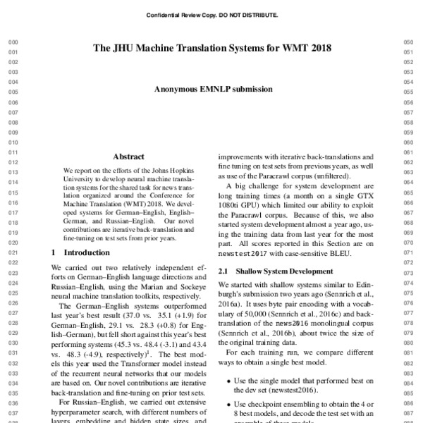 The JHU Machine Translation Systems for WMT 2018 - ACL Anthology