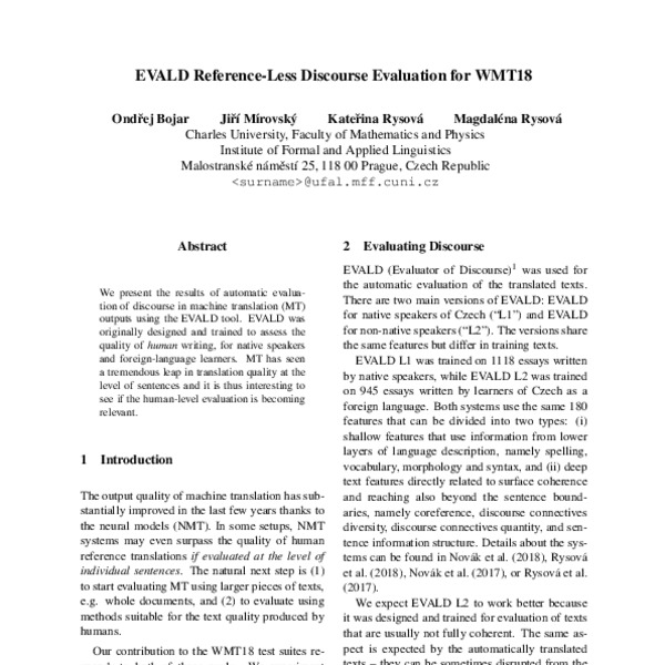 EvalD Reference-Less Discourse Evaluation for WMT18 - ACL Anthology